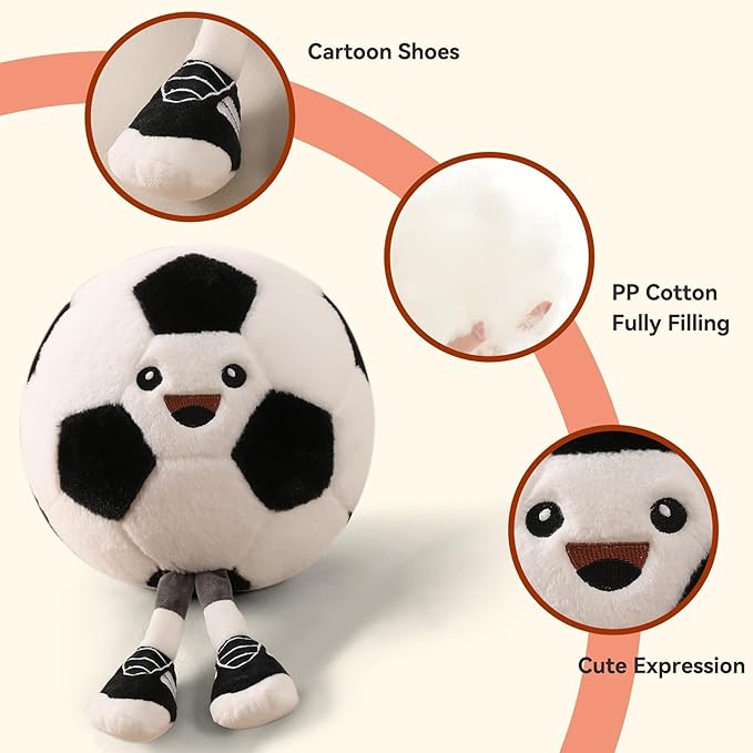 Funny Soccer Ball Pillow Plush with Legs - Cute Stuffed Animal Plush Toy for Boys Girls, Soccer Throw Pillow for Room Decor, Couch, Bed or Birthday Gift for Soccer Enthusiasts (Soccer 11 Inch)