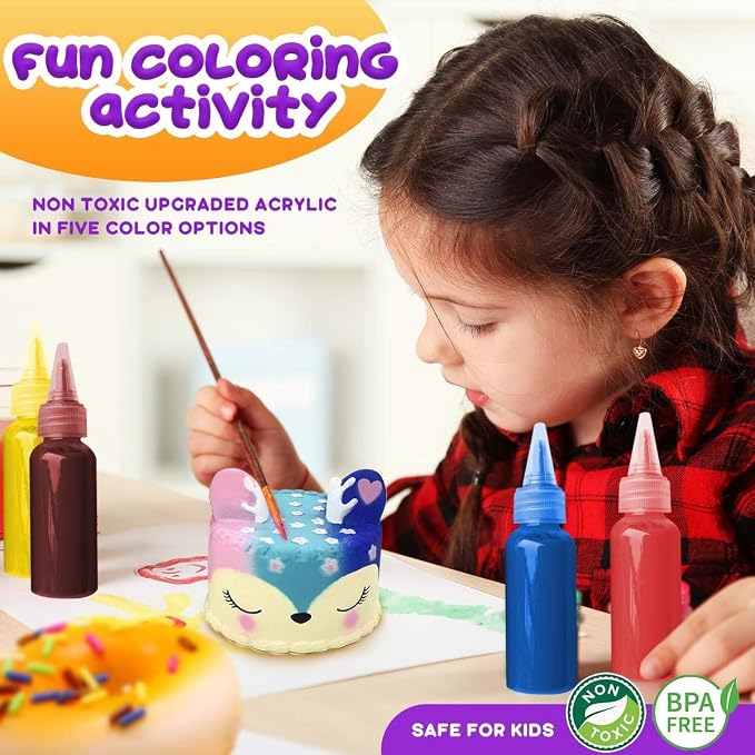 Insnug Sensory Toys Squishy Toy Food - Stress Relief Squishies for Girl Kids Age 4 6 8 10 Kawaii Jumbo DIY Slow Rising Squeeze Autism Unicorn Gift Ice Cream Cake Milk Shake Donut Painting Art Set