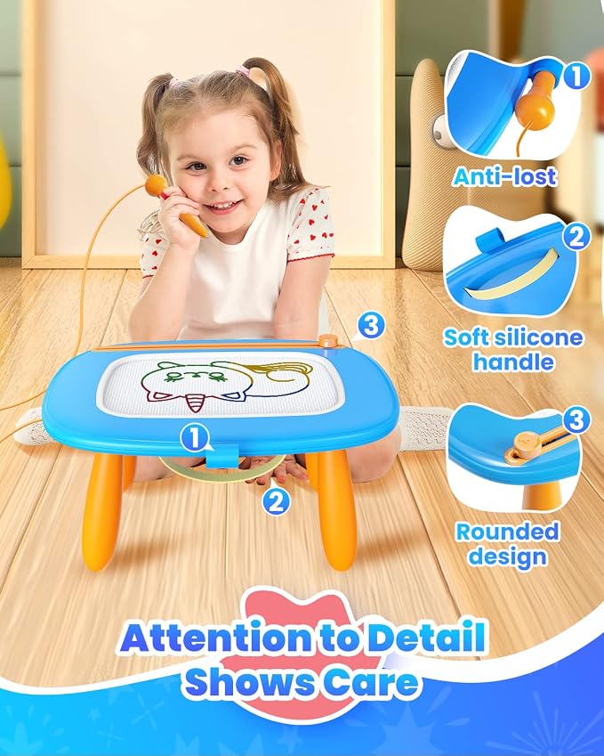Seimome Toddlers Toys Ages 1-3, Magnetic Drawing Board, Doodle Board Pad Learning and Educational Toys for 18 Months Baby, 1-3 Yr Kids Birthday Gifts- Blue