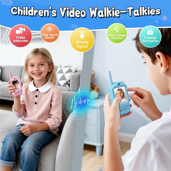 Video Walkie Talkies for Kids, Handheld 2 Pack Rechargeable Video Intercom Kids Walkies Talkies, Indoor Outdoor Toys for Family Games, Outside, Camping, Hiking for Boys Girls Ages 3-12 (B/P co)