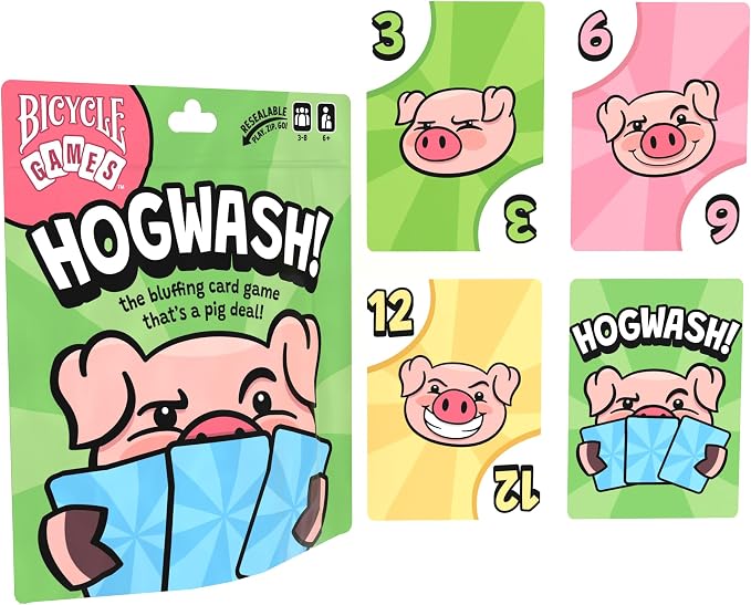 Bicycle Hogwash Card Game – Fast‑Moving Family Bluffing Game for Kids & Adults, Easy‑to‑Learn Party Card Game with Colorful Artwork, Fun Travel‑Friendly Game Night Deck