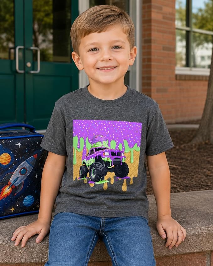 Lovekider Cotton Shirt for 3-6T Boys Truck Dinosaur Toddler Kids T-Shirt Short Sleeve Excavator Construction T-Rex Tee Shirts