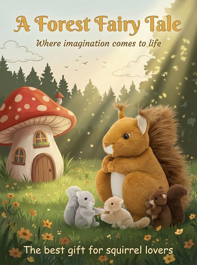MaoGoLan 4Pcs Squirrel Plush Toys with 3 Baby Squirrels, Realistic Mother Squirrel Stuffed Animal Set, Soft Brown Woodland Animal Plushie Gift for Kids, Girls, Boys & Forest Animal Lovers
