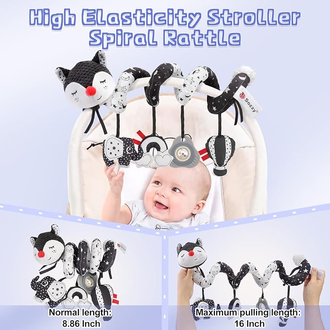 Car Seat and Stroller Toys - Black and White Car Seat Toy High Contrast Baby Toys, Baby Plush Spiral Activity Toy for Crib Mobile, Newborn Sensory Toy Best Gift for 0 3 6 9 12 Months Infants