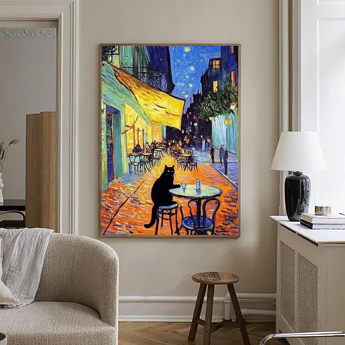 RYMILIE Black Cat Diamond Art Kits for Adults-Starry Night Diamond Painting Kits for Adults Beginners, 5D DIY Full Drill Round Rhinestone Gem Art Crafts Paintings for Home Wall Decor 12"x16"