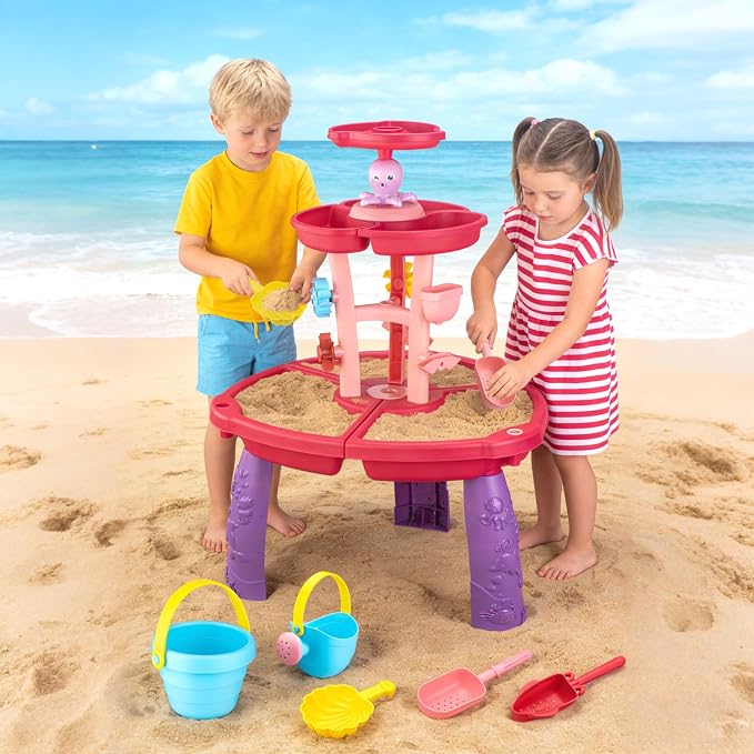 VROGTIK Water Table for Toddlers with Fishing Game Set 3-Tier Kids Sand Water Table Sensory Outdoor Toys for Kids Ages 4-8 Summer Beach Outside Backyard Toys for Girls& Boys Age 3 4 5 6 7 8 9