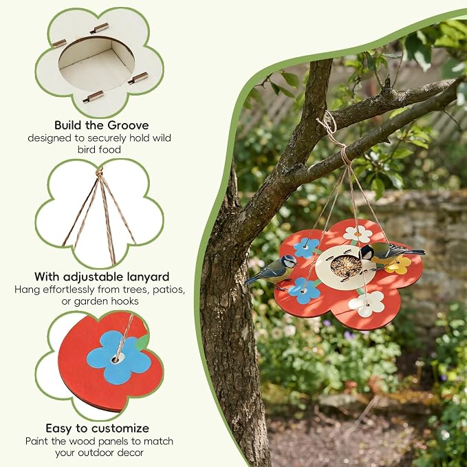 12 Pack Bird Feeder Craft Kits for Kids Ages 3-5 4-8 8-12, DIY Unfinished Wooden Art Painting Kits, Outdoor Bulk Toys for Easter, Christmas, Party Favors