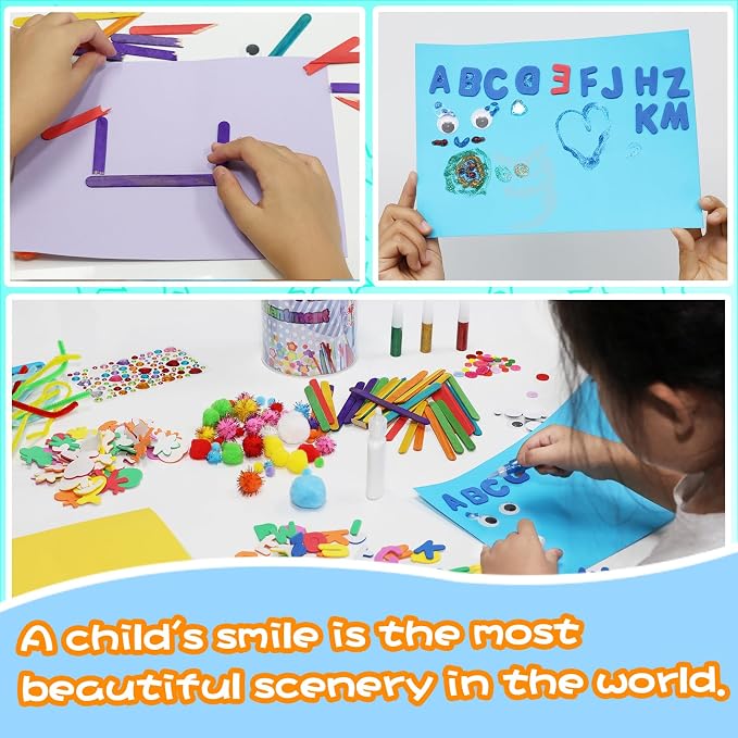 ANTDECOUS Arts and Crafts Supplies Kit for Kids - 520+PCS Craft Supplies & Materials for Kids Creative Art Birthday Holiday Gift Craft Kits for Girls Boys 4+ 5 6 7 8 9 Year Old