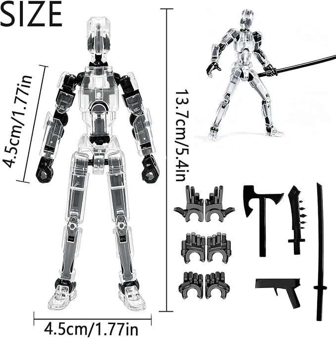 DANONI Titan13 Action Figure, Lucky Robot 13 Action Figures, 3D Printed Multi-Jointed Movable Action Figure, Dummy Robot 13 Figures Toy for Desktop Decorations Game Gifts (Transparency)