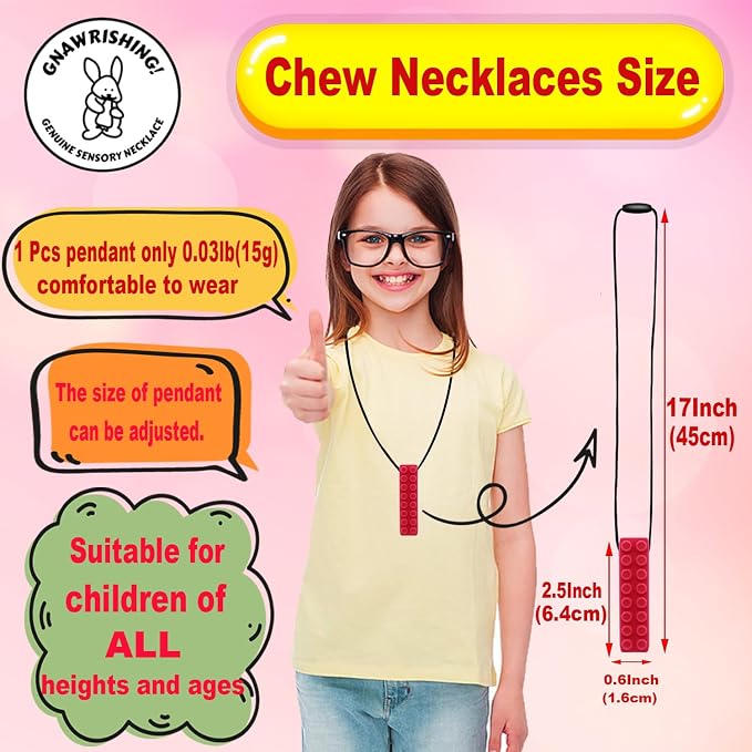 Chew Necklace by GNAWRISHING 6-Pieces Perfect for Autistic, ADHD, SPD, Oral Motor Children, Kids, Boys, and Girls (Tough, Long-Lasting)
