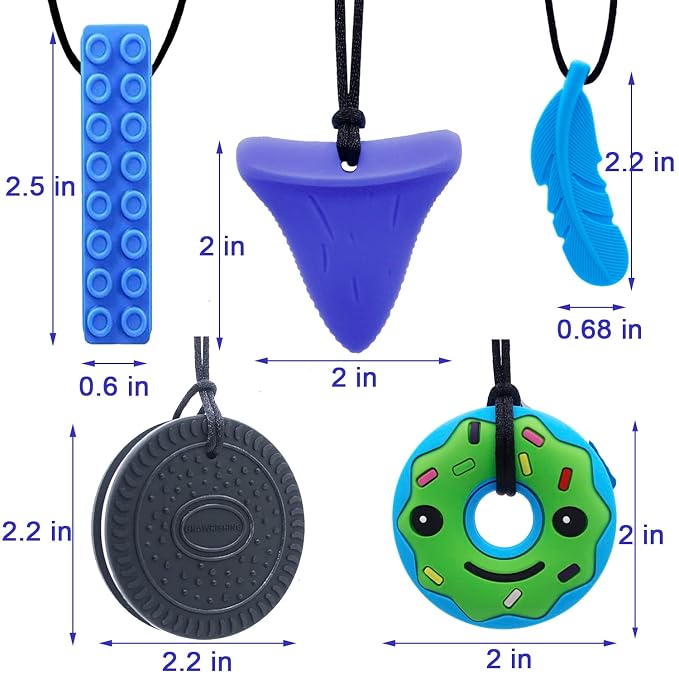 Chew Necklace by GNAWRISHING, 5 Pieces Sensory Chew Necklaces for Kids with Autism, ADHD, SPD, Chewing, Oral Motor