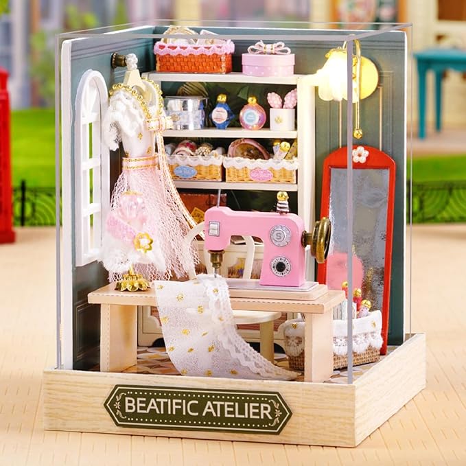 DIY Miniature Dollhouse Kits - Wooden Mini Model House with LED Lights, Tiny Furniture & Accessories – Craft Building Kits for Teens & Adults (Beatific Atelier) – Birthday Valentine's Gift