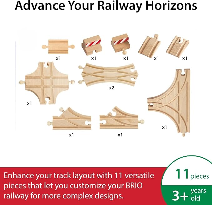 BRIO World Advanced Expansion Pack - 11-Piece Wooden Train Track - FSC-Certified - Compatible with All Railways - Includes Wooden Tracks & Switches for Interactive Railway Fun - Ages 3 & Up