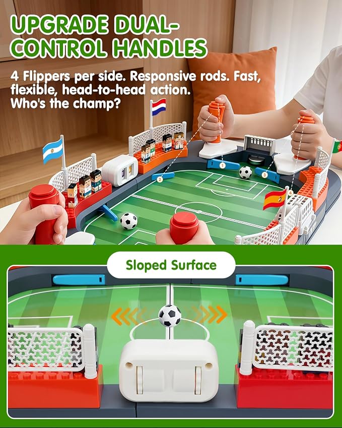 Soccer Board Game for Kids with 12 Countries Flag Stickers & 12 Star Player Figures – Interactive Foosball Table Game, Mini Pinball Sports Toy Boys Girls Birthday Family Party