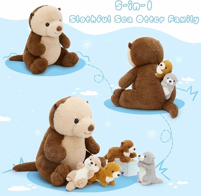 MaoGoLan 5pcs Otter Stuffed Animal - 14.5" Mommy Sea Otter Plush with Babies Inside, Soft Cute Stuffed Otter Plushies Toy for Kids Boys Girls, Ideal Gift for Christmas Birthday Holidays