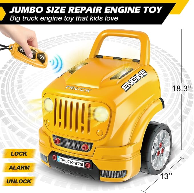 Jumlys Toys for 3, 4, 5, 6, 7, 8 Years Old Boys, Large Truck Engine Toys for Kids 3-5, 5-8 Years Old, Mechanic Repair Set with Electric Drill, Big Truck Builder Kit, Ideal Christmas, Birthday Gifts