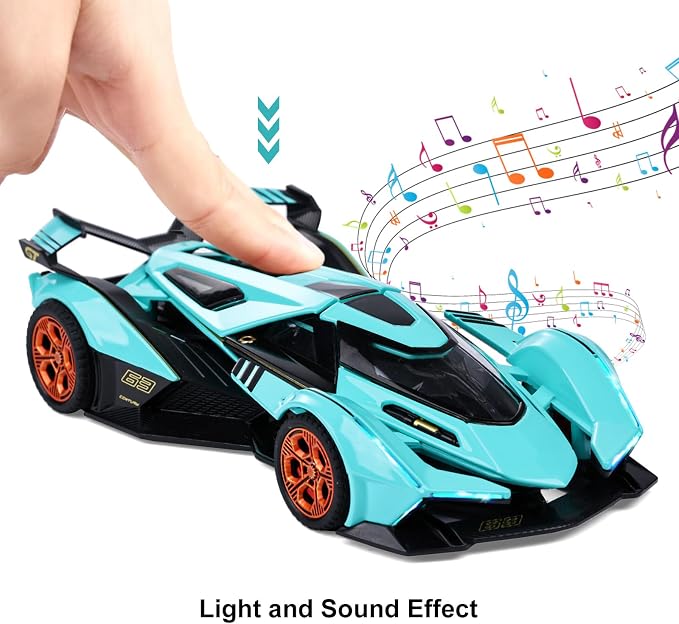 Toy Cars Sports Car Toy with Light and Sound Diecast Metal Model Cars for 3+ Year Old Boys Pull Back Race Car Gift Toys for Kids Ages 3+ (Blue)