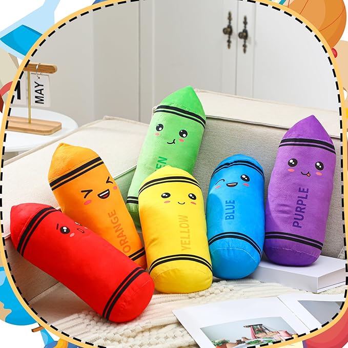 Soulchen 6 Colors Crayon Plush Toy for Kids Classroom 11.8 Inches Crayon Decoration Back to School Pillow Toddler Preschool Reading Room Decor