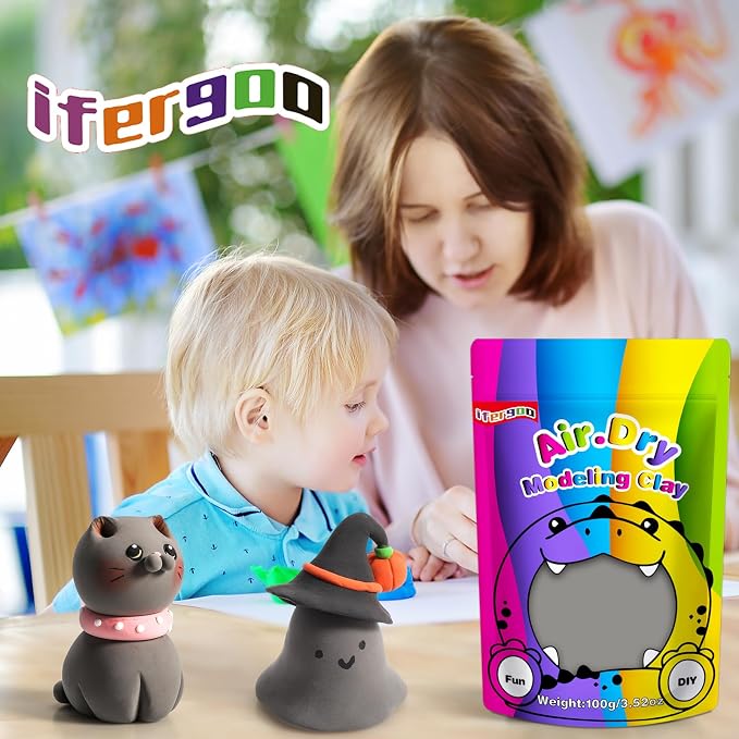 ifergoo Gray Air Dry Clay, DIY Creative Modeling Clay for Kids, Super Light Magic Foam Clay for Kids Age 3-12, Soft, No-Sticky & Non-Toxic, Molding Clay for School Art & Craft Project(Gray 100g/3.5oz)