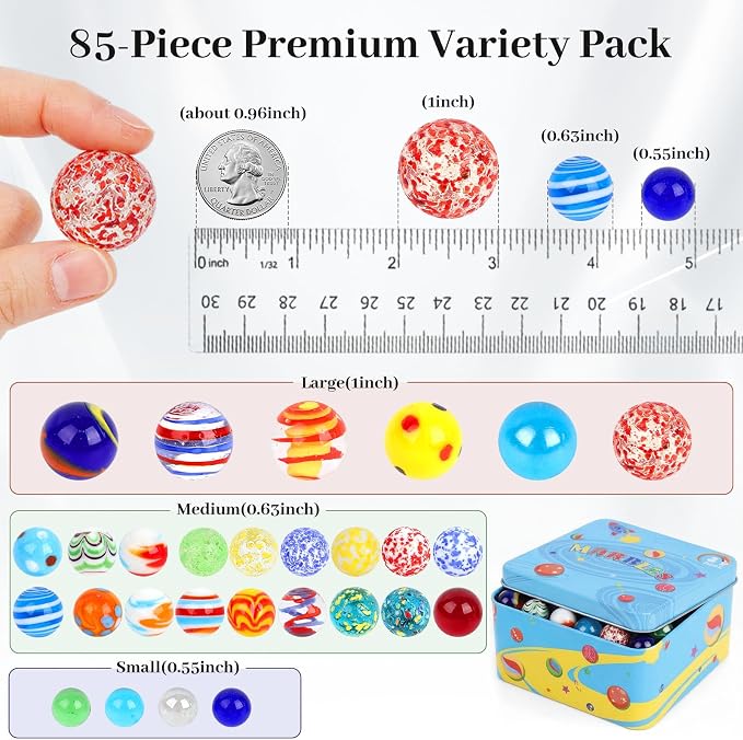 3 Otters 85PCS Colorful Assorted Glass Marbles, Planet Pattern Mix, Decorative Marbles for Centerpieces Crafts & Vase Decor