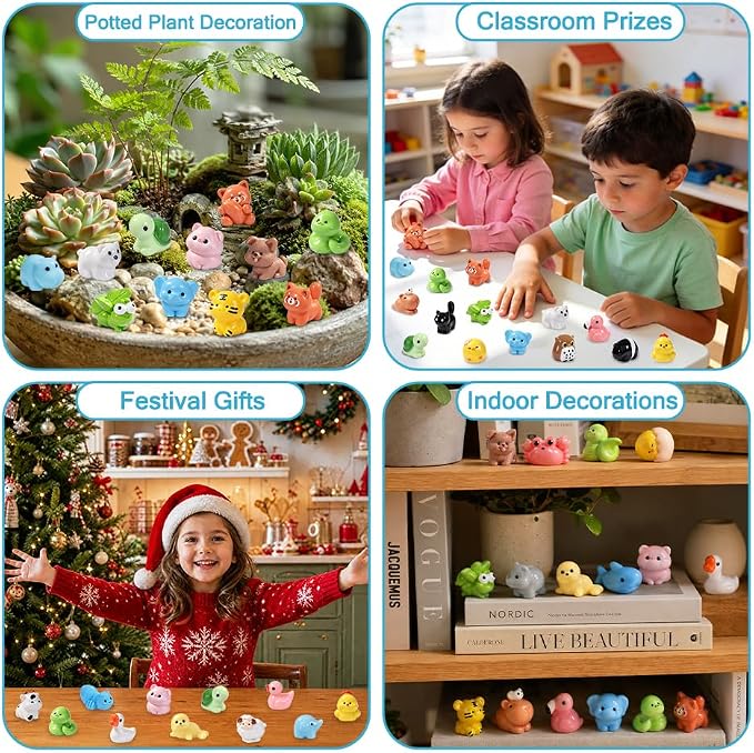 DIYDEC 85pcs Mini Resin Animal, Miniature Figures to Hide Little Tiny Resin Animal Small Duck Toys for Party Favors Bag Fillers Fairy Garden Dollhouse Crafts Decor