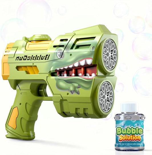 Rechargeable Green Dinosaur Bubble Guns for Kids, LED Light Up Bubble Machine Blower with Bubble Refill Solution for Kids, Bubble Makers Blaster for Toddlers, Summer Wedding Toys Gift
