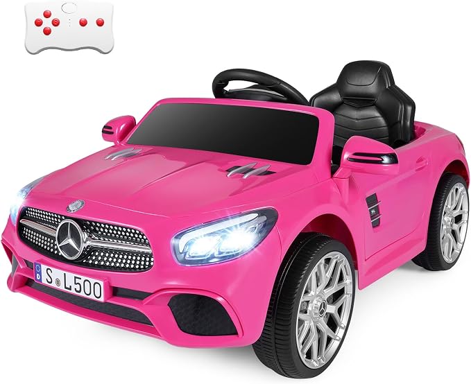 Costzon Ride On Car, 12V Licensed Mercedes Benz Electric Vehicles with Parent Remote Control, LED Headlights, Music & Wireless Connection, Kids Car for Boys Girls Aged 3-8 (SL500,Pink)