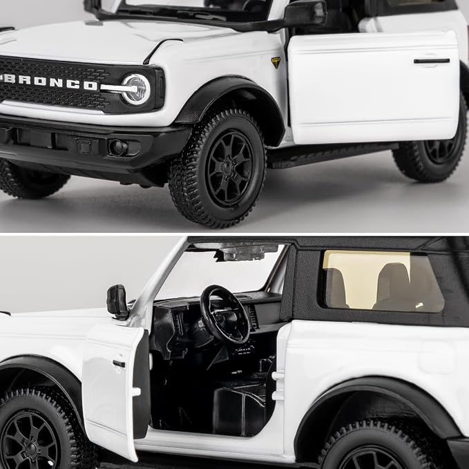 Ford Bronco Badlands 2dr Model Car, 1:36 Diecast Ford Toy Cars, Collectible Pull Back Car Gift for Kids Boys Girls (White)