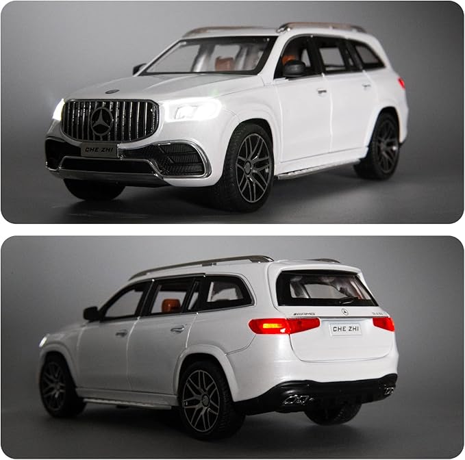 WAKAKAC 1/24 GLS63 AMG Model Car,Zinc Alloy Diecast Toy Car Pull Back with Light and Sound Toy Vehicle Door Can Be Opened (White)