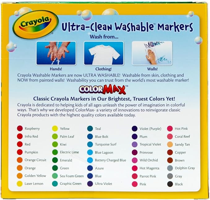 Crayola Ultra Clean Washable Markers (40ct), Teacher School Supplies for Kids, Broad Line Colored Markers, Coloring Book & Art Marker Set, Ages 3+