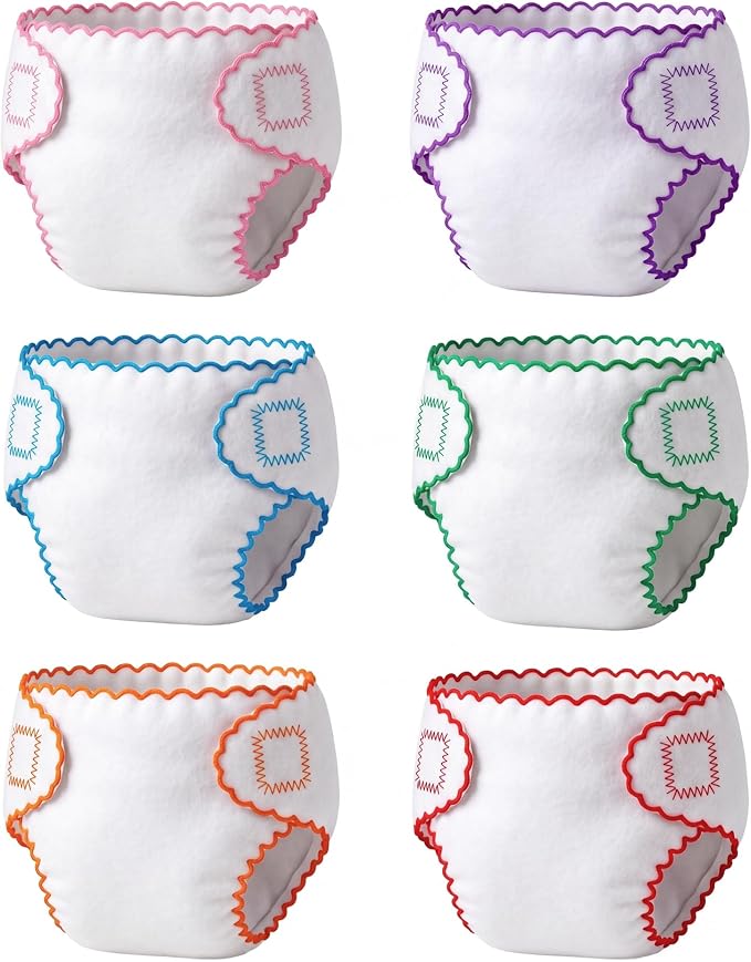 BABESIDE 6 Baby Doll Diapers, Reusable Diaper Accessories for 12-15 Inch Baby Dolls, Pretend Play Set