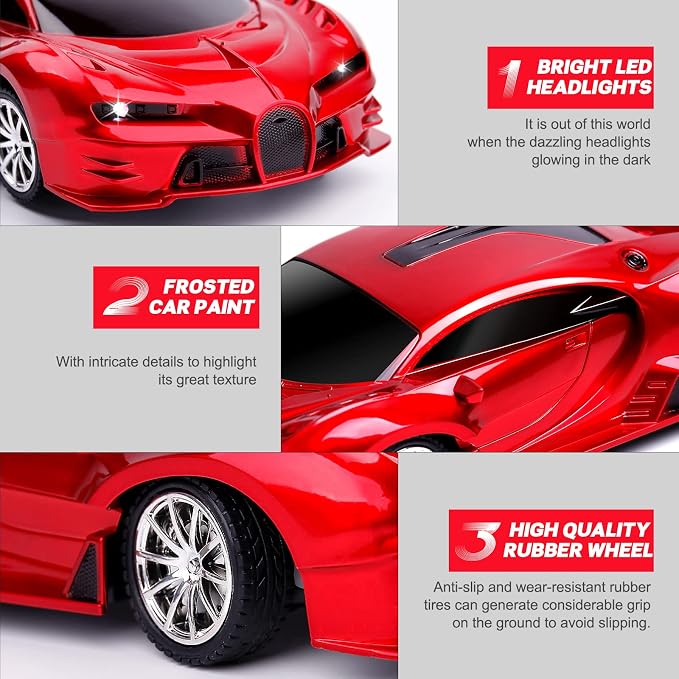 Remote Control Car Rechargeable High Speed 1/18 RC Cars Toys for Boys Girls Vehicle Racing Hobby with Headlight Christmas Birthday Gifts for Kids (Red)