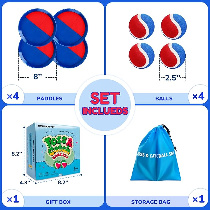 Upgraded Toss and Catch Ball Game Set, Beach Pool Toys Outdoor Games for Kids Toys, Outside Family Lawn Yard Games, for Boys Girls 3 4 5 6 7 8 9 10 11 12 Years Old