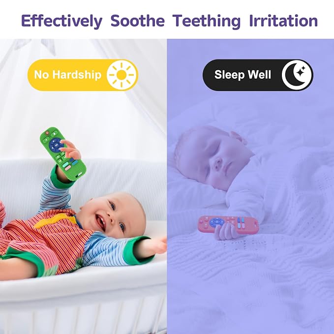 Hooku 2-Pack Silicone Teethers for Babies 0-6 & 6-12 Months, Sensory Chew Toys & Remote Control Toys for Infants & Toddlers