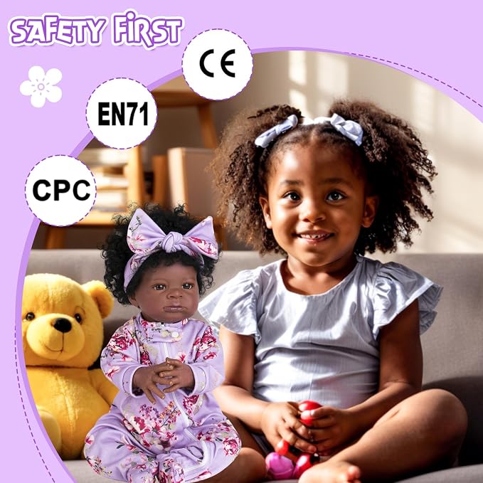 Aori Black Reborn Baby Dolls Girl - Realistic Baby Dolls Black American that Look Real 20 inches, Lifelike Black Baby Doll Soft Vinyl with Weighted Cloth Body, Set for Kids 3+, New-Parents, Elderly