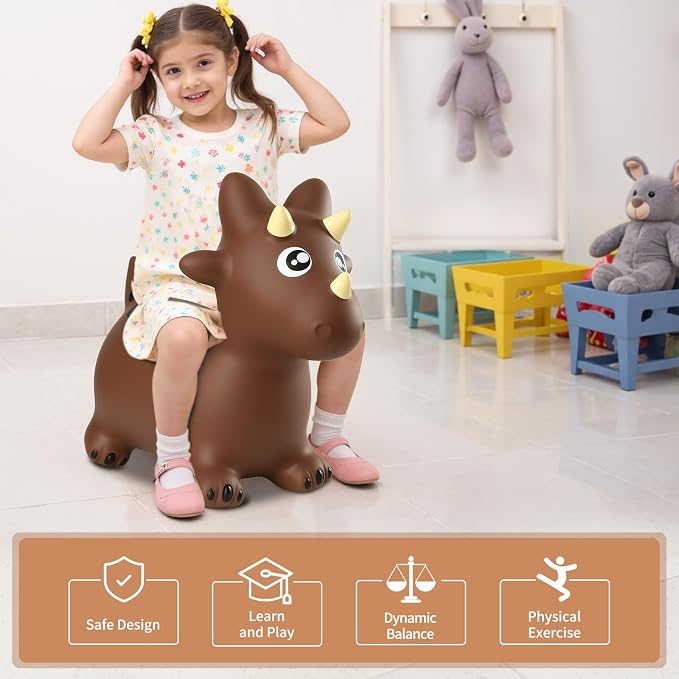 INPANY Bouncy Horse, Dinosaur Hopper Toys for Boys, Gifts Toy for Kid | Eco-Friendly PVC, Low Center Gravity, Cute Cartoon Design, Load 100 Lbs, Learn & Exercise & Active Fun, Gifts for 1-3 Kids