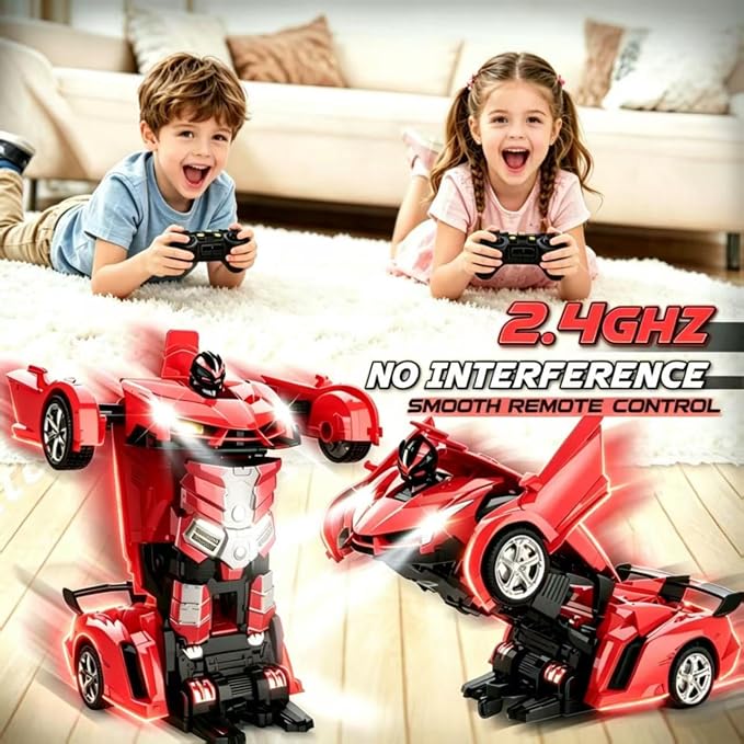 Transform Remote Control Car, RC Cars for Boys Age 3-5 6-8, One-Button Transform Toy Cars, 2.4GHz, 360° Spin, 1:18 Scale, Flashing Headlight,3-8 Year Old Grandkids Christmas Birthday Gifts