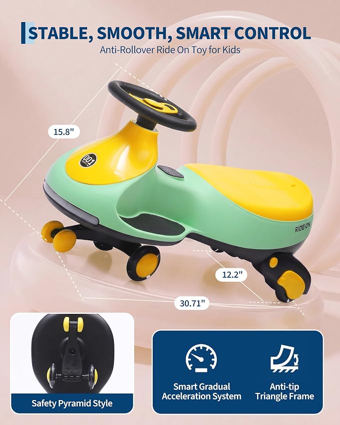 Garvee 12V Electric Wiggle Car for Kids, 2 in 1 Swing Car with Pedal, Anti-Rollover, Max Load 130Lbs,Flashing Wheels, Music,Rechargeable Battery Ride on Toy Indoor Outdoor for Toddlers, Green