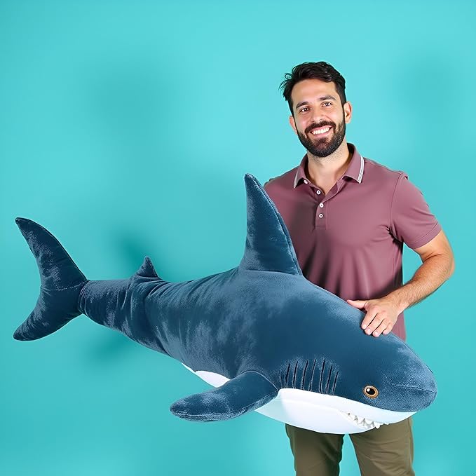 Ryttir 47.2 Inch XXL Giant Shark Stuffed Animals,Chubbier Shark Pillow Soft Shark Plush Shark Body Pillow Stuffed Shark Décor, Perfect Chrismas Stress Relief Gift for Kids Women