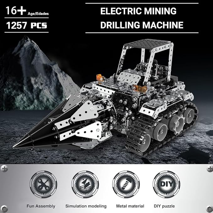Building Sets Stem Assembly Metal 3-D Puzzle Model Car Building Kit Construction Set Toys Electric Remote Control Drilling Machine 1257PCS/Included Motor