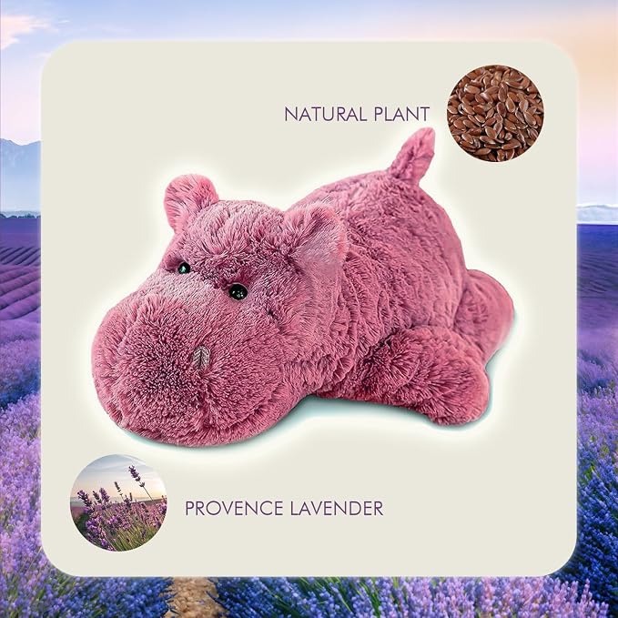 OSOCU® Microwavable & 1.8 LB Weighted Stuffed Animal - Pink Hippopotamus Heating Pad with Lavender & Tourmaline - Soothing Warm Heatable Plush Toy for Menstrual Cramps, Muscle Aches, Shoulder Tension
