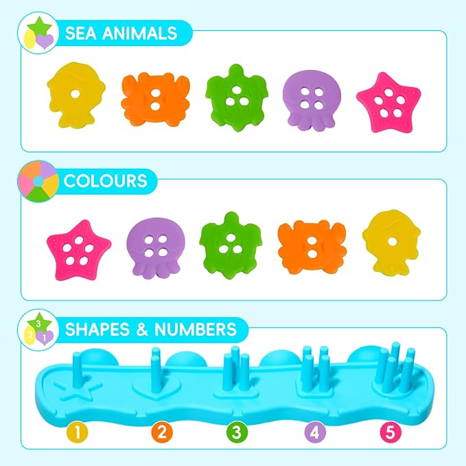 Bath Toys for Kids Ages 1-3, 21PCS | Fun & Mold Free Bath Toys for Toddler 2-4 | Educational Color Shape Sorter & Stacking with 20 Floating Pieces | Toddler Bathtub Toys with Mesh Bag for Girls Gift