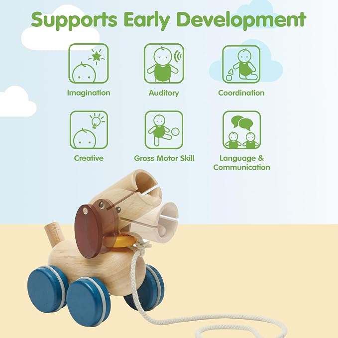 PlanToys® Puppy Wooden Push & Pull Toy | Montessori Inspired Walking Toy for Balance, Coordination & Active Play | Eco Friendly Toddler Movement Activity