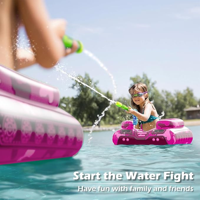 Tank Pool Floats Kids Adults - Jasonwell Inflatable Pool Floaties Swimming Pool Tank with Water Cannon Gun Swim Floaty Rafts Lake Beach Party Pool Toys for Boys Girls Toddlers Kids Adults (Rose, M)