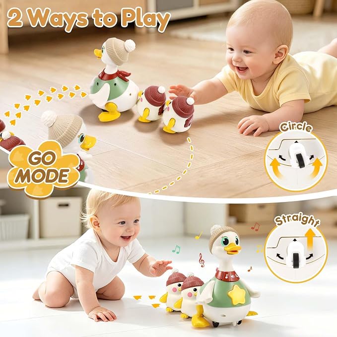 Baby Toys 6-12 Months: Musical Tummy Time Duck Toy for Infant Babies 6 7 8 9 10 12 18 Month Old Interactive Newborn Baby Crawling Toys for Christmas Gift Stocking Stuffers for Boy Girl 1 Year Old