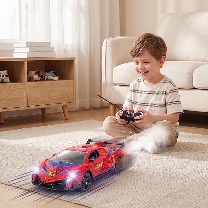 CHMYWJ Spider Remote Control Car with Lights, Spray, Openable Scissor Doors Gifts for 3 4 5 6 7 8 9 10 Year Old Boys Age 3-4 4-6 6-8 8-12 Christmas Birthday Gift, Toddler Kids Toy