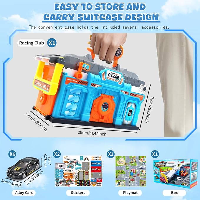 Race Tracks for Kids Ages 3-5, Racing Car Toys Set with Foldable 2 Layer Track and 6 Alloy Race Cars for Toddlers Boys, Best Birthday Xmas Gifts for Kids Age 3 4 5 6+ Years Old (Blue)