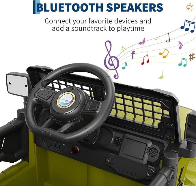 Ride on Truck Car 12V Kids Electric Vehicles with Remote Control Spring Suspension, LED Lights, Bluetooth, 2 Speeds