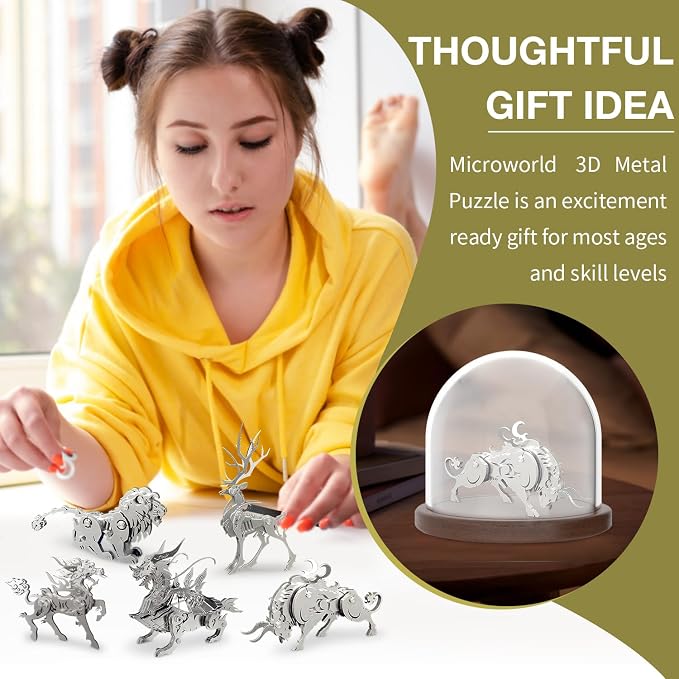 Microworld 3D Metal Puzzle, Mechanical Cow Metal Model Kits, Steel Warcraft Collection Challenge 3D Puzzles Brain for Adult Teaser DIY Animal Art Craft Decoration Mini Gifts
