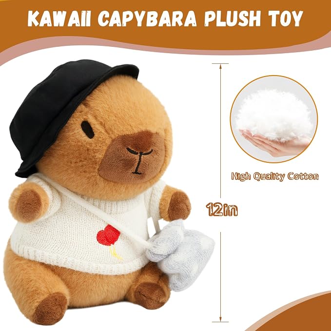 10 Pcs Capybara Plush Toy Set | Cute Capybara Stuffed Animal, 9 Clothes and Accessories, Dress Up Soft Plush Doll, Ideal Gift for Kids